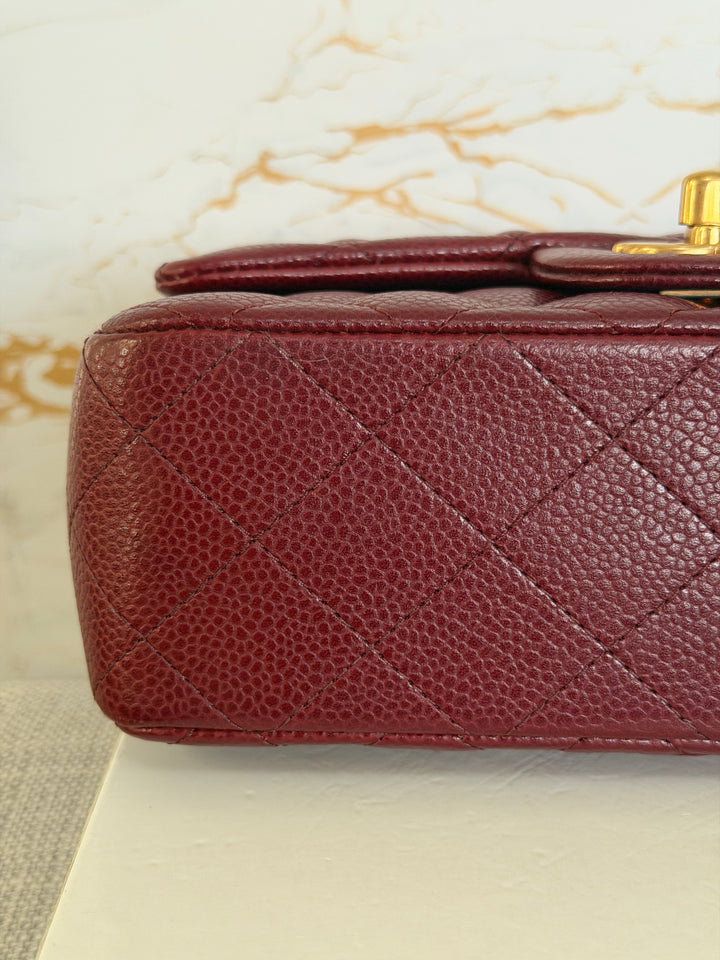 CHANEL series 21 15B collection Burgundy Caviar GHW Mini Rectangular Flap Bag 2015 RARE