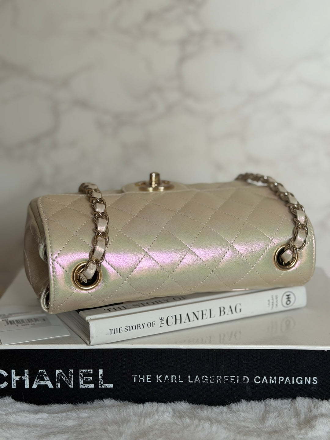 CHANEL 20B Iridescent Ivory Calf skin LGHW Mini Rectangular Flap Bag 2020