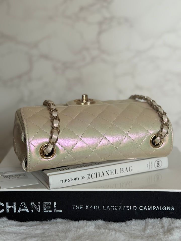 CHANEL 20B Iridescent Ivory Calf skin LGHW Mini Rectangular Flap Bag 2020