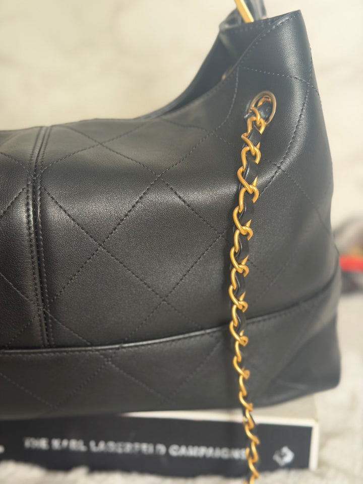 CHANEL 25A Black Calf Skin aged GHW Hobo Shopping Bag size Small 2025