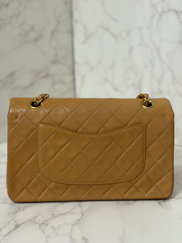 CHANEL series 4 Vintage 24K GHW Dark Beige Lambskin Timeless Classic Medium Double Flap Bag