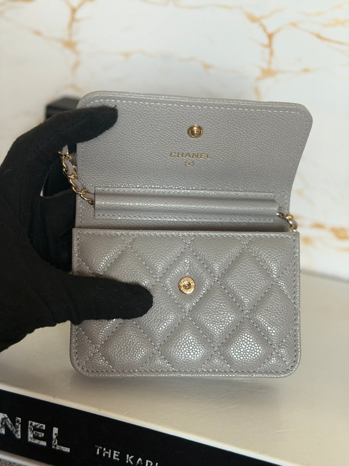 CHANEL 21B Coco Chain Grey Caviar Mini Clutch with Chain 2021