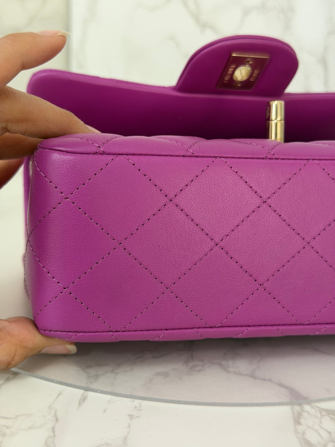 CHANEL 21C Collection 2020/2021 Purple Lambskin Champagne GHW Mini rectangular flap bag