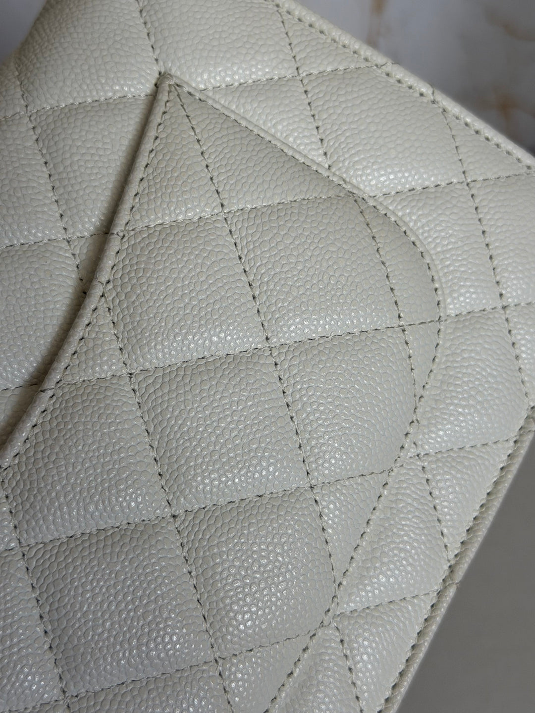 CHANEL White Caviar LGHW Classic Wallet on Chain (WOC) 2024