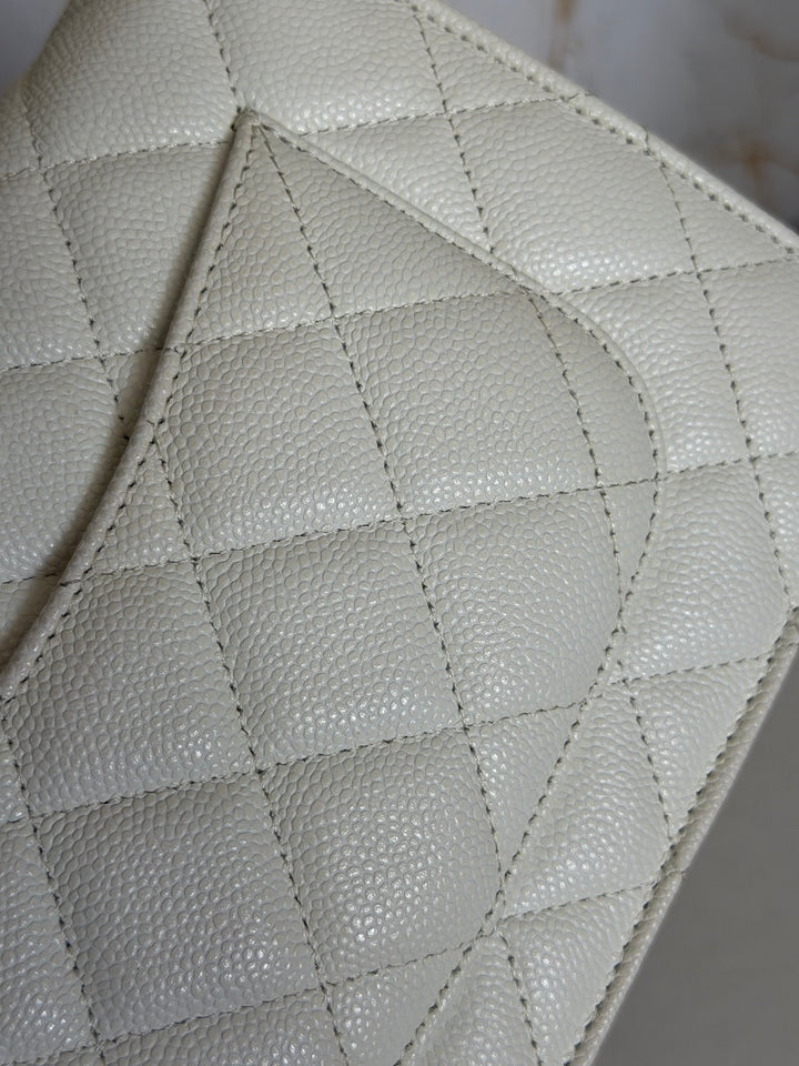 CHANEL White Caviar LGHW Classic Wallet on Chain (WOC) 2024