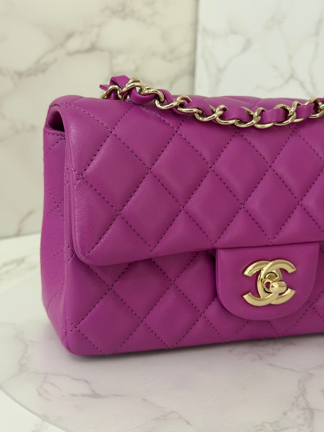 CHANEL 21C Collection 2020/2021 Purple Lambskin Champagne GHW Mini rectangular flap bag