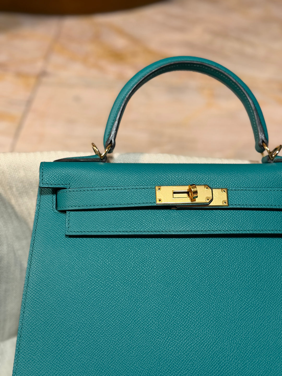 Hermes Kelly 28 Sellier Epsom Leather SO Bleu Paon GHW Stamp D 2019