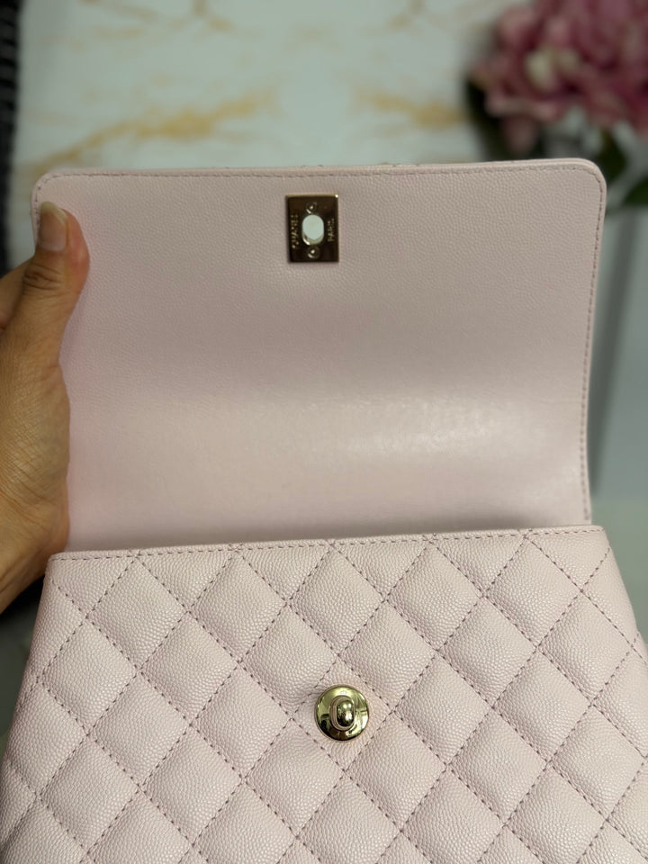 CHANEL 22P Sakura Pink Caviar LGHW Coco Handle Flap Bag with detachable strap 2022 size SMALL