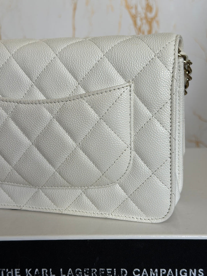 CHANEL White Caviar LGHW Classic Wallet on Chain (WOC) 2024