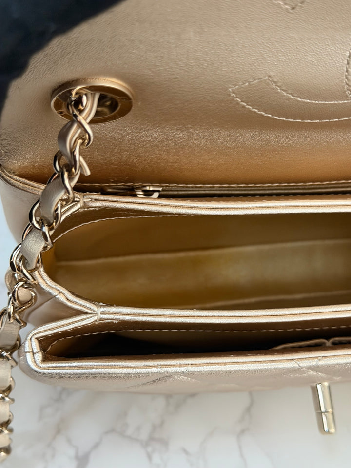 CHANEL series 30 Metallic Gold Lambskin LGHW Trendy CC top Handle Bag with non detachable Strap size SMALL 2020