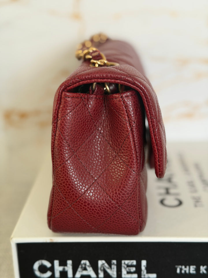 CHANEL series 21 15B collection Burgundy Caviar GHW Mini Rectangular Flap Bag 2015 RARE
