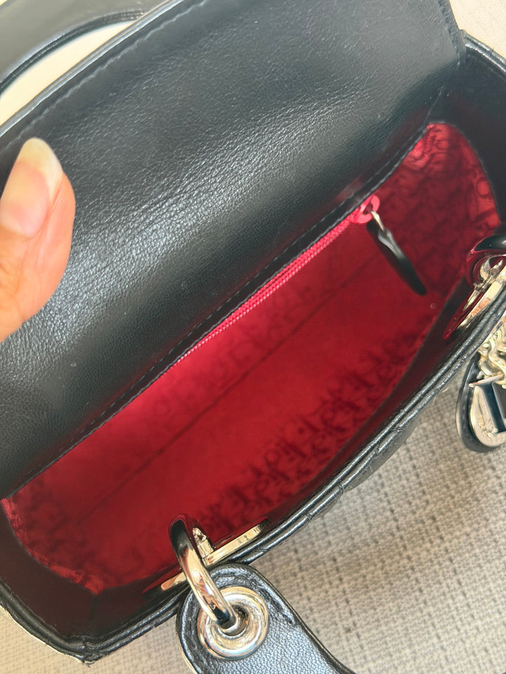DIOR Lady Dior Mini Vintage Black Lambskin Silver hardware SHW 2006