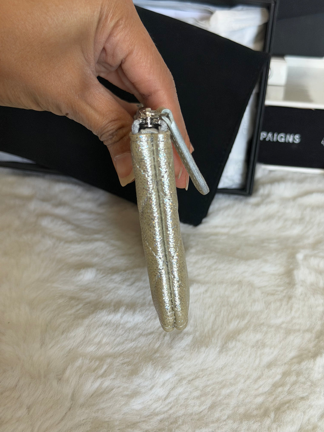 CHANEL 21K Glittery Silver Caviar SHW Mini O Case/Pouch 2021
