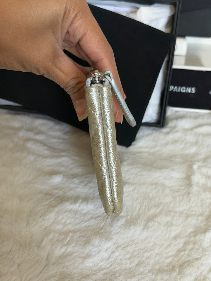 CHANEL 21K Glittery Silver Caviar SHW Mini O Case/Pouch 2021