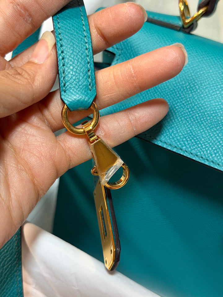 Hermes Kelly 28 Sellier Epsom Leather SO Bleu Paon GHW Stamp D 2019
