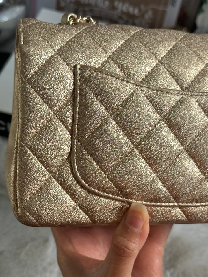 Chanel 21P series 31 Iridescent Gold Lambskin LGHW Mini Rectangular Flap Bag