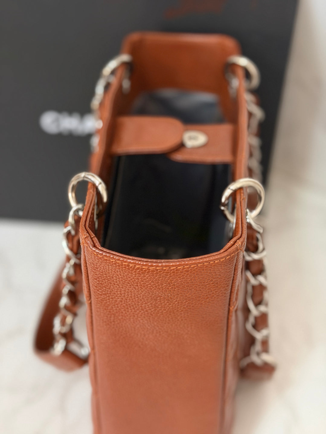 CHANEL series 19 Brown/Tan Caviar Petite Shopping Tote (PST) Bag