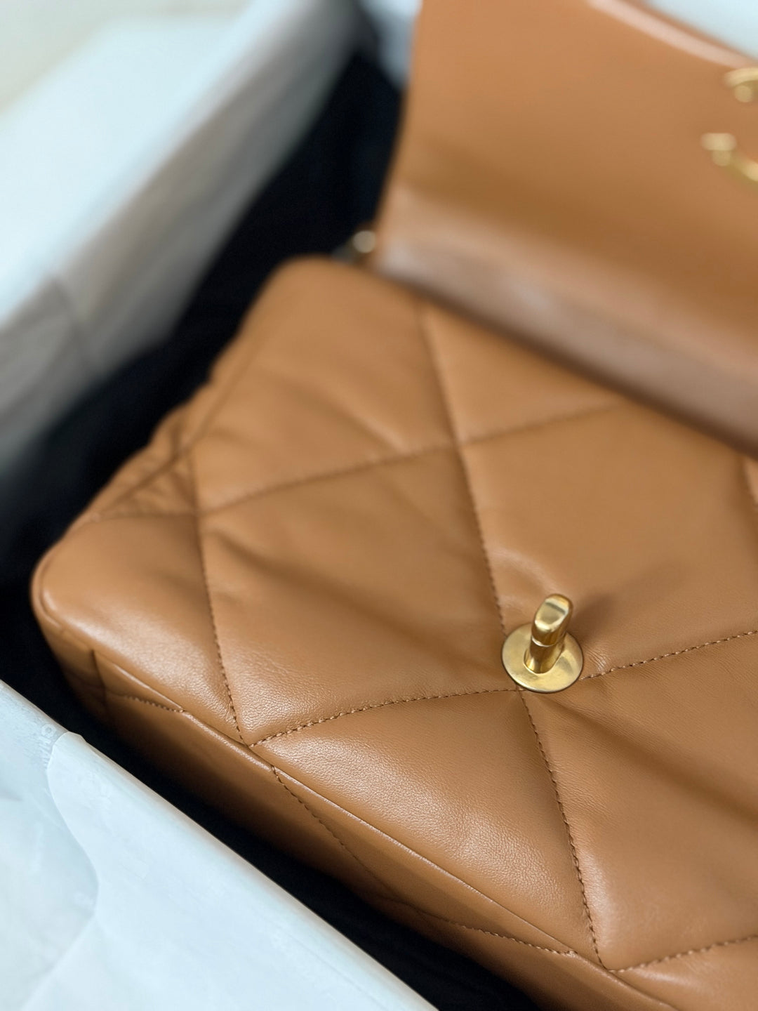 CHANEL Caramel Brown Lambskin Mixed Hardware 19 Size Small Medium Flap bag from 2022