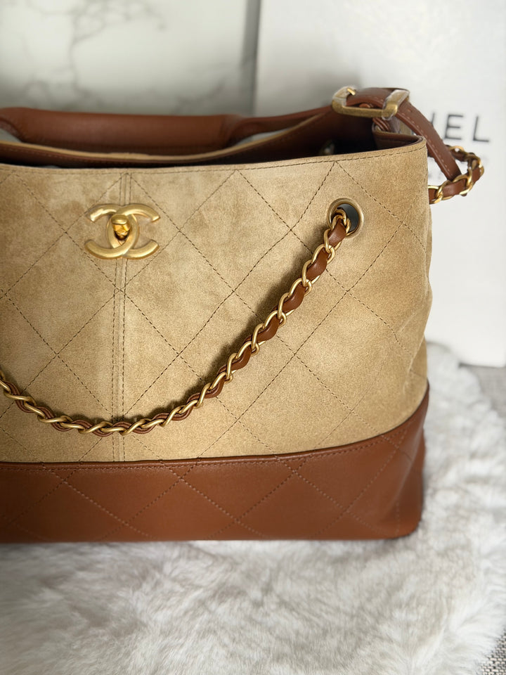 CHANEL 26S Beige Suede and Brown Leather Shopping Tote Bag 2026 size Small