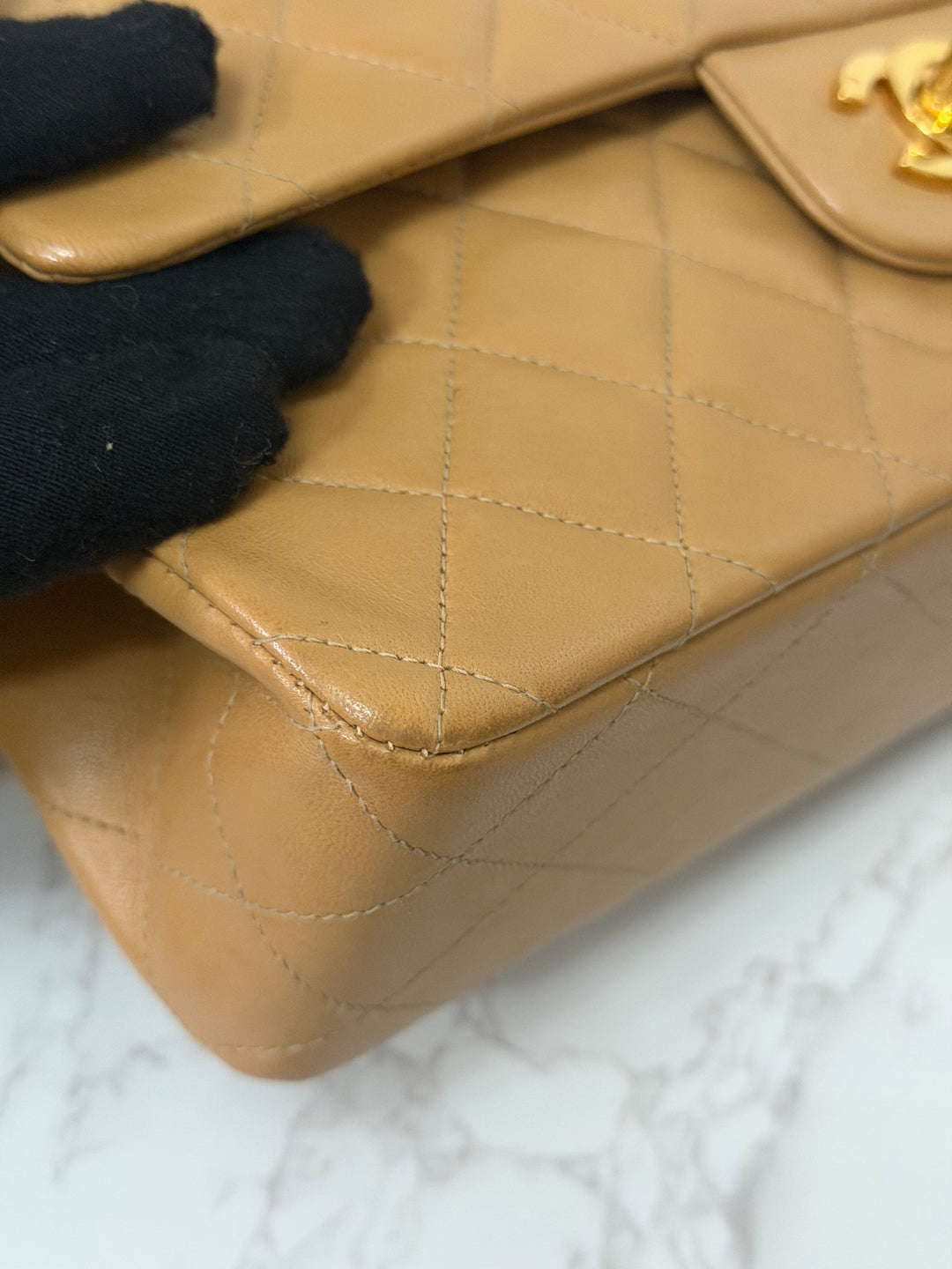 CHANEL series 4 Vintage 24K GHW Dark Beige Lambskin Timeless Classic Medium Double Flap Bag