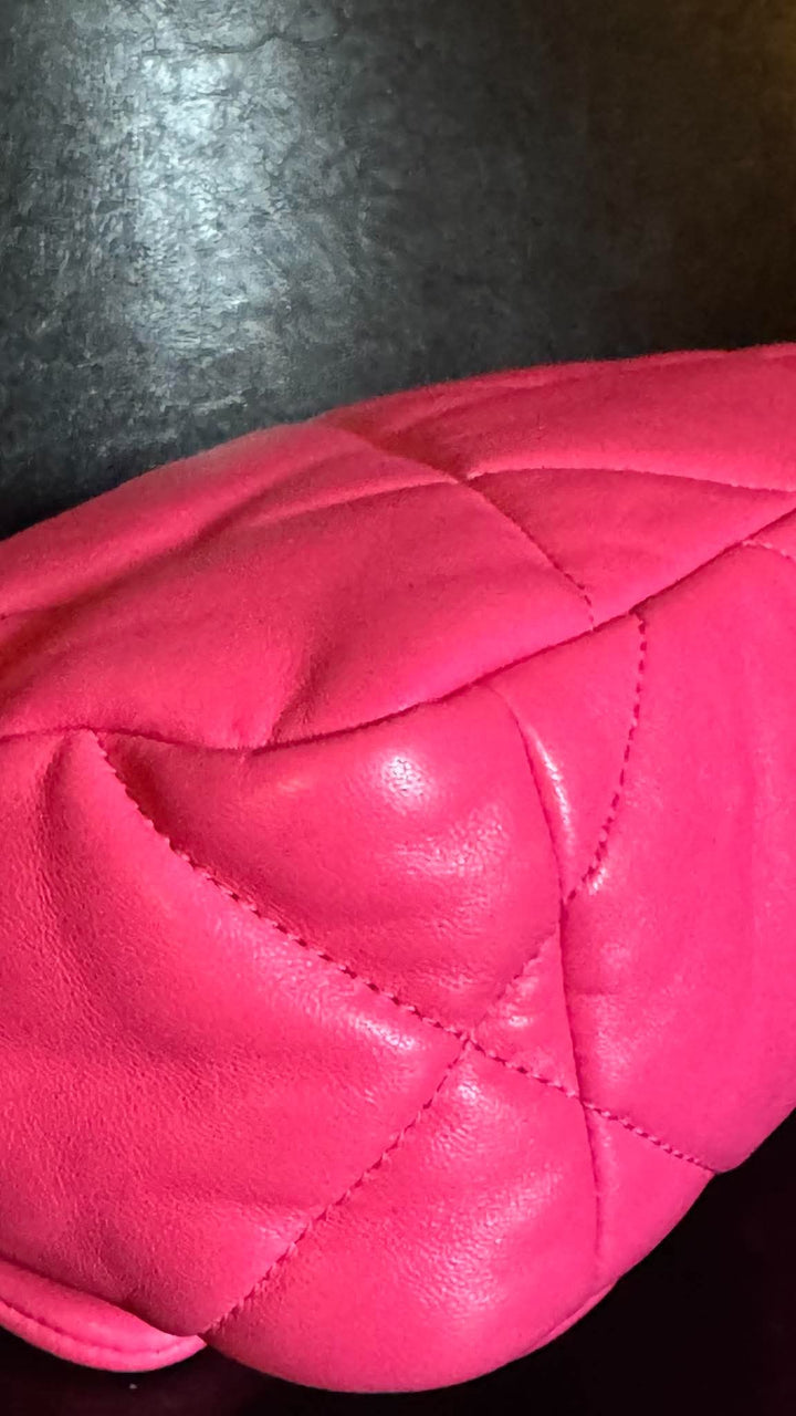 CHANEL 19 size Small in Hot Pink Lambskin Mixed Hardware Flap Bag Microchipped