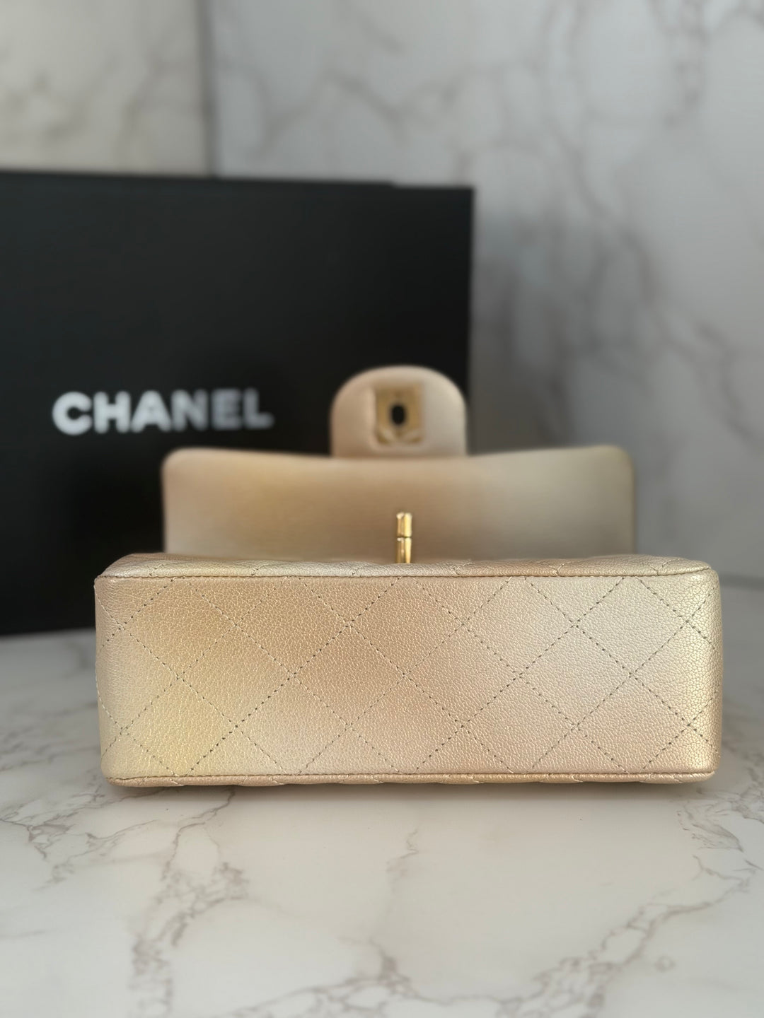 CHANEL 22P Gold Silver Ombré Goat skin Mini Rectangular Flap Bag with Aged GHW 2022