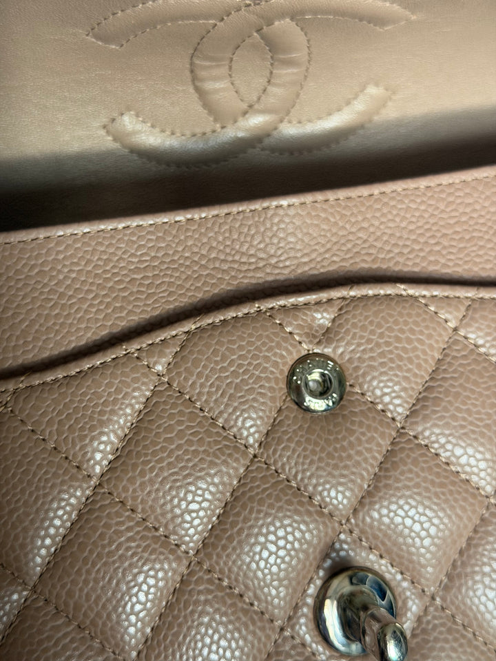 CHANEL series 13 Dark Beige Taupe Caviar SHW Medium ML Classic Double Flap Bag 2011