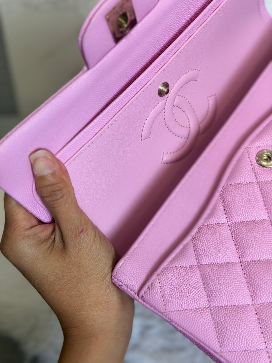 CHANEL 23P Mauve Pink Caviar Small Timeless Classic Double Flap Bag 2023