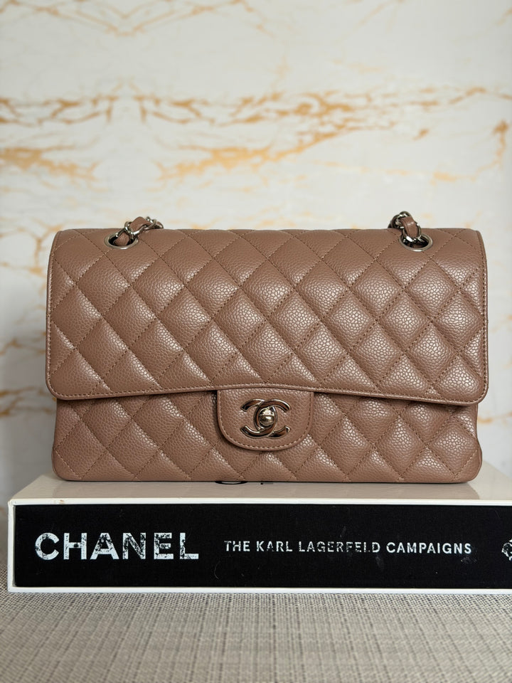 CHANEL series 13 Dark Beige Taupe Caviar SHW Medium ML Classic Double Flap Bag 2011