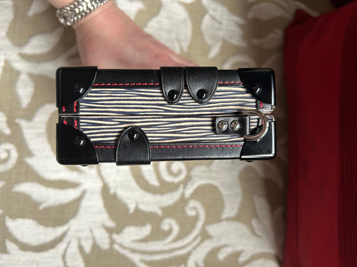 LOUIS VUITTON Red White and Black Leather Trunk Petite Malle with Silver Hardware 2015