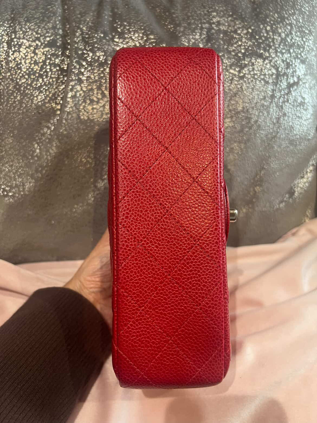 CHANEL series 20 15C 2015 True Pearly Red Caviar SHW Mini Rectangular Flap Bag