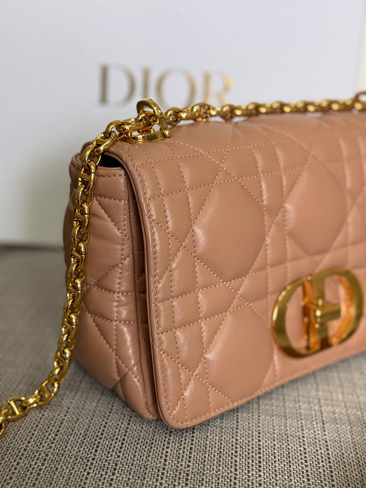 Dior Caro Flap Bag in Rose De Ven Calfskin GHW Medium 25 cms