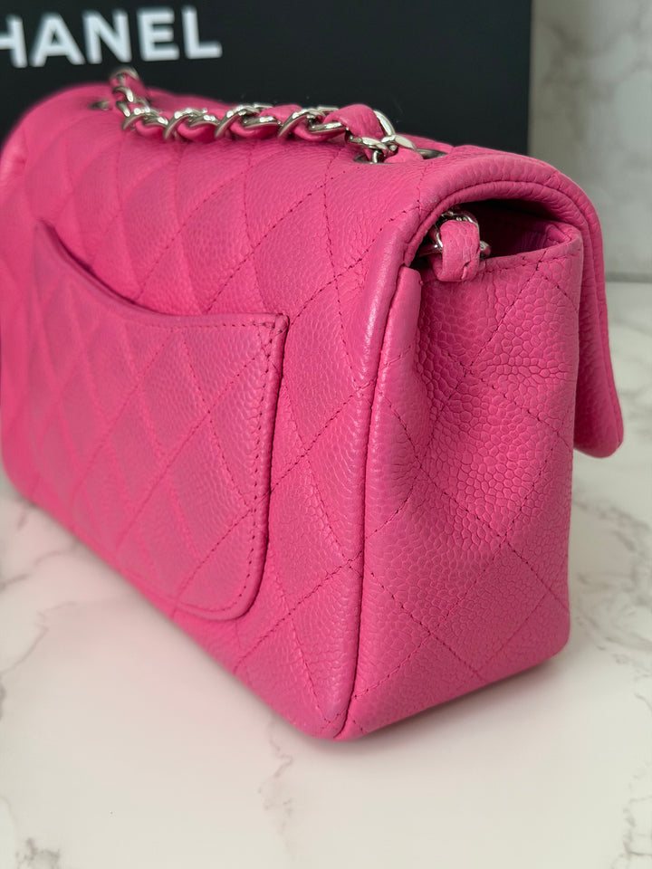 CHANEL series 17 2012/2013 Suede Hot Pink Caviar SHW Mini Rectangular Flap Bag
