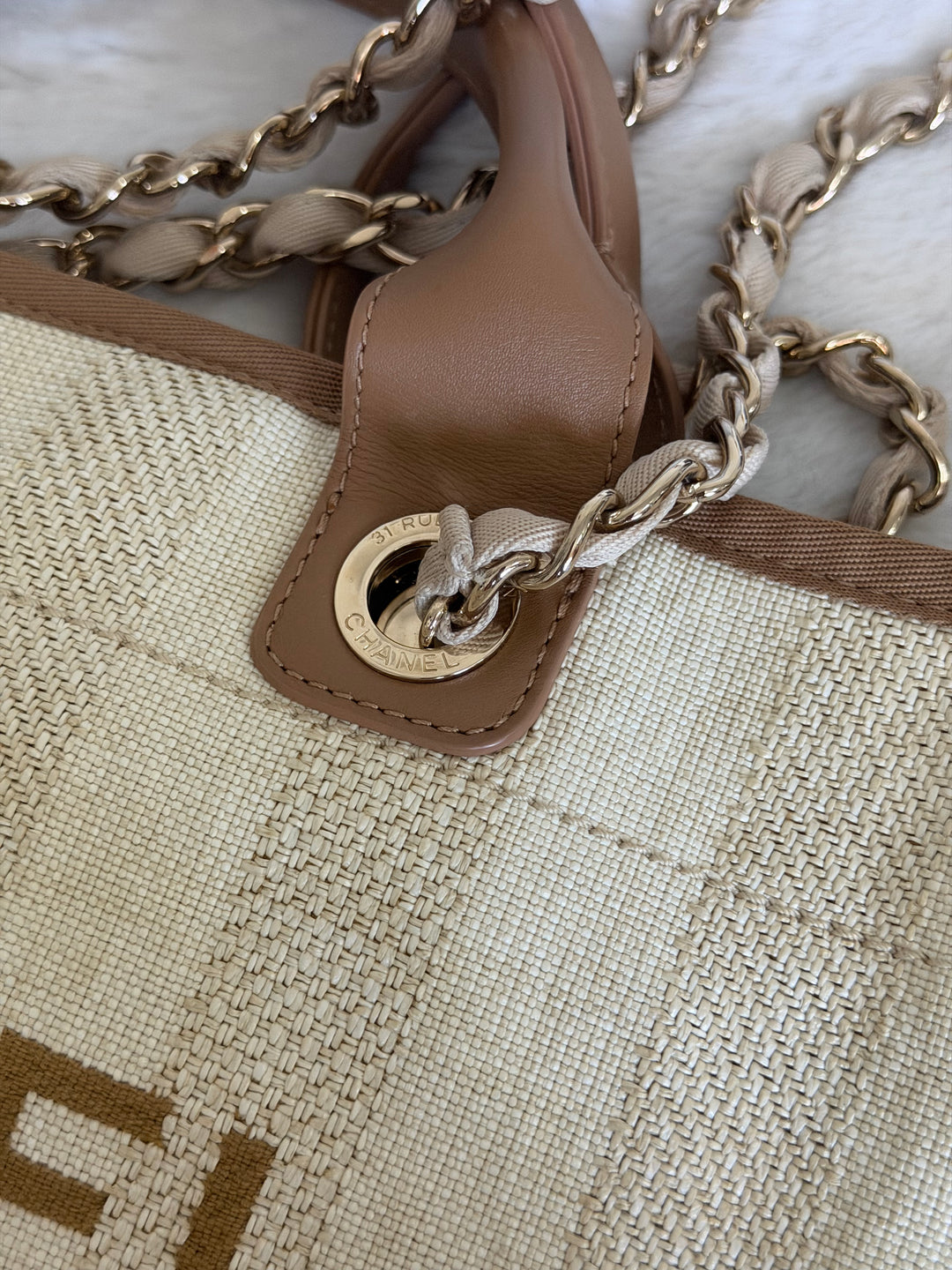 CHANEL series 29 Beige and Brown Stripe Medium 15 inches Deauville Tote Bag 2020