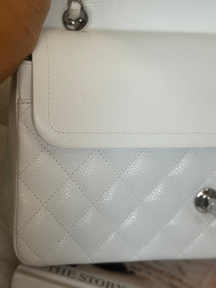 CHANEL series 12 Vintage White Caviar SHW Medium ML Timeless Classic Double Flap Bag 2009