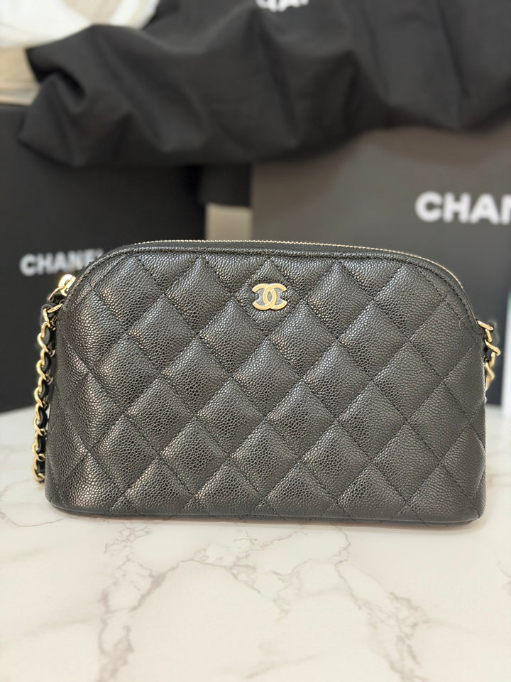 CHANEL Black caviar LGHW Vanity Bag with Chain