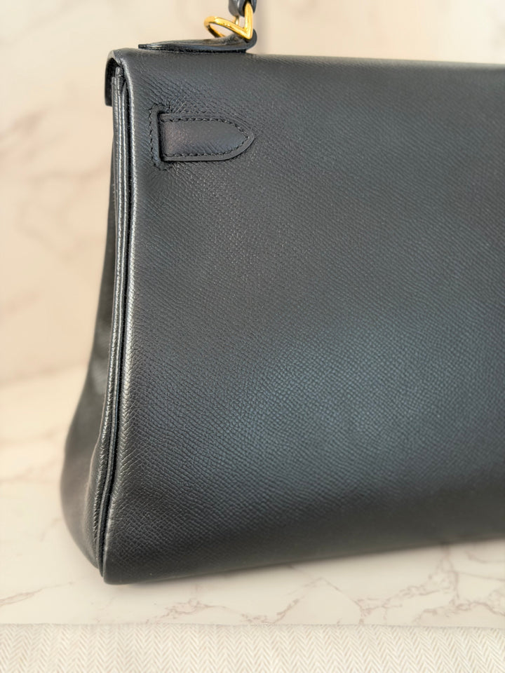 Hermes Noir/Black Epsom Leather GHW Kelly 28 stamp N 2010
