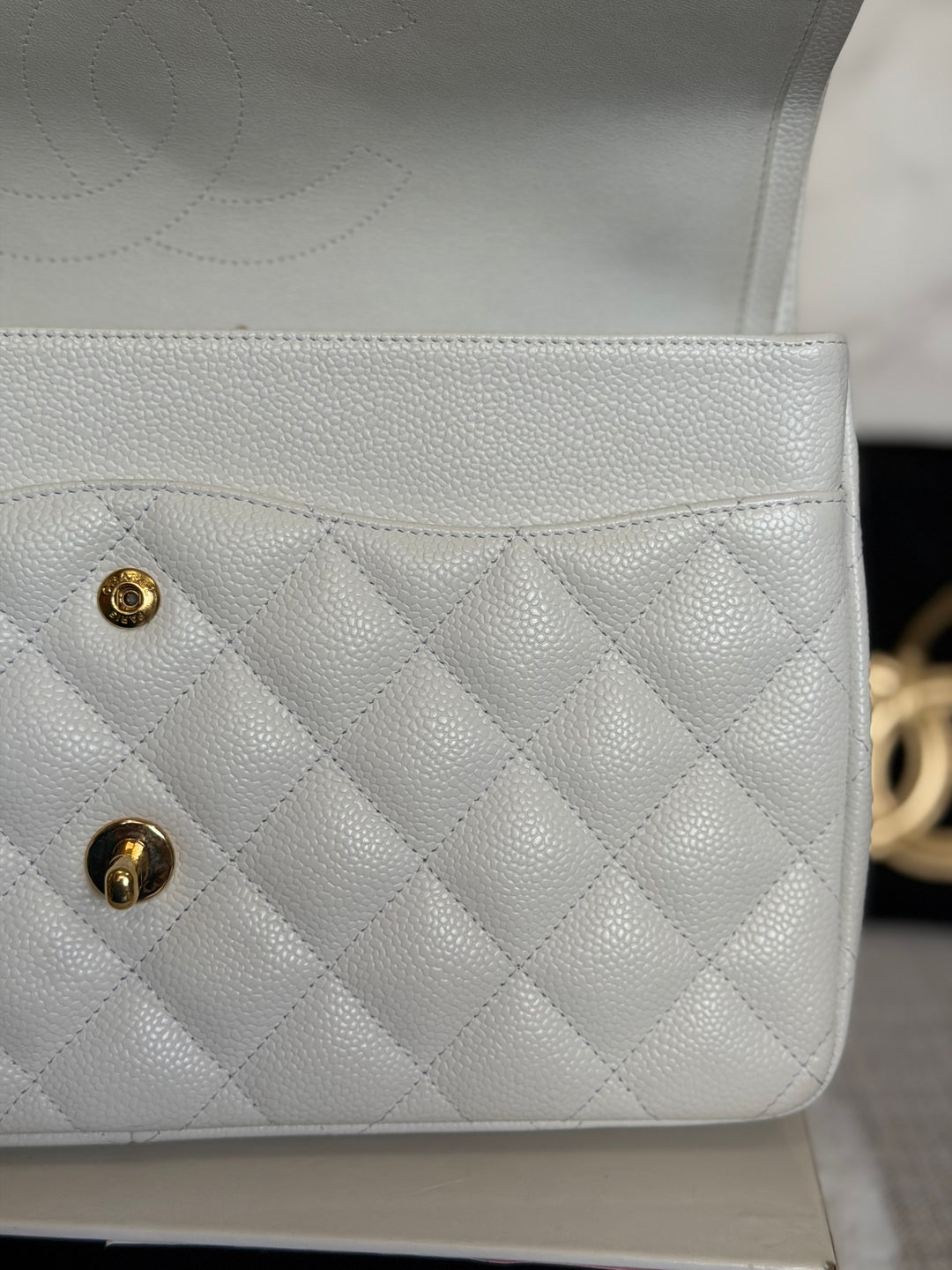 CHANEL White Caviar GHW Jumbo Double Flap Classic Bag 2010