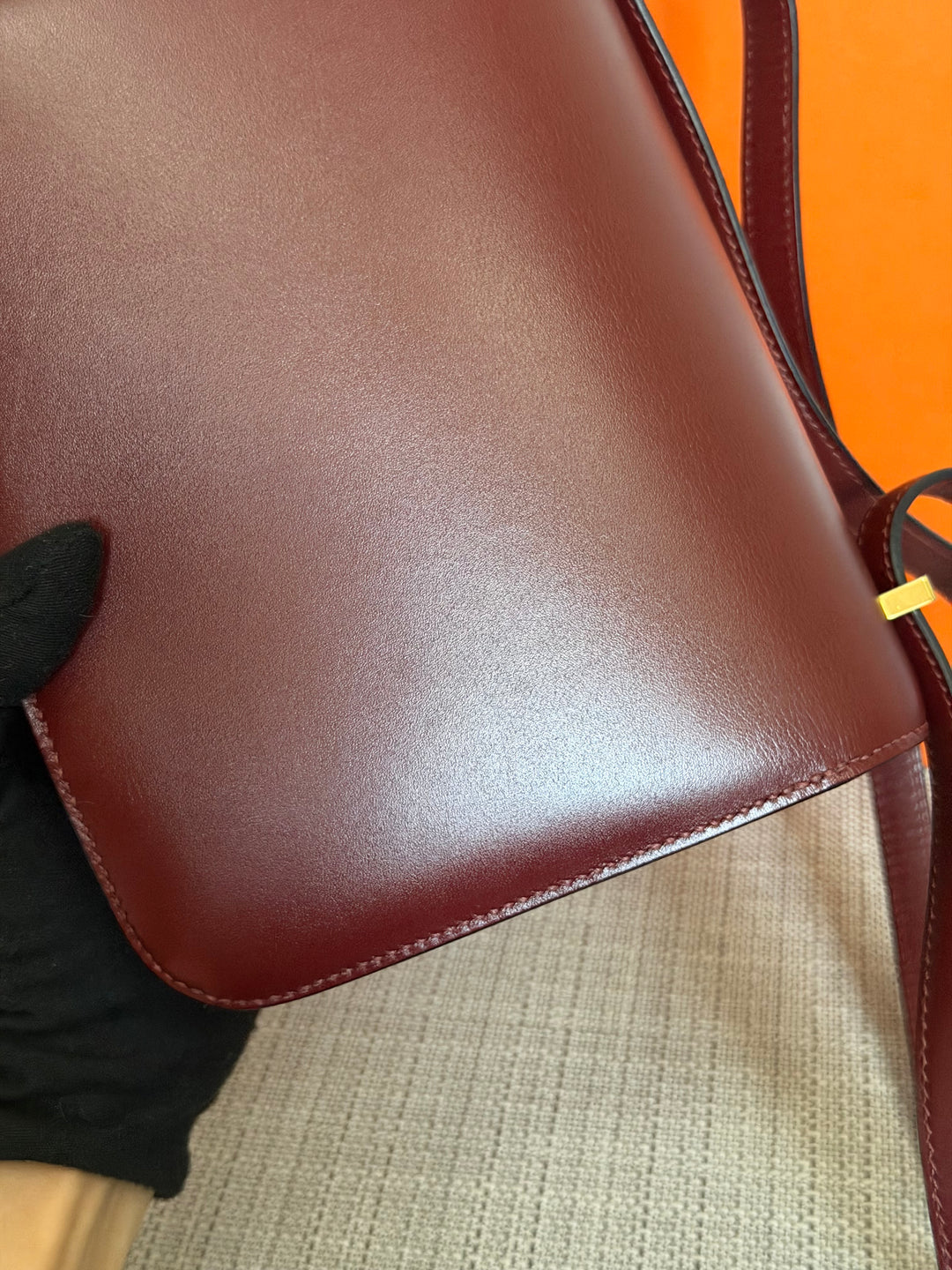 HERMÈS Rouge H Box Leather GHW Mini Constance 18 Flap Bag stamp D 2019