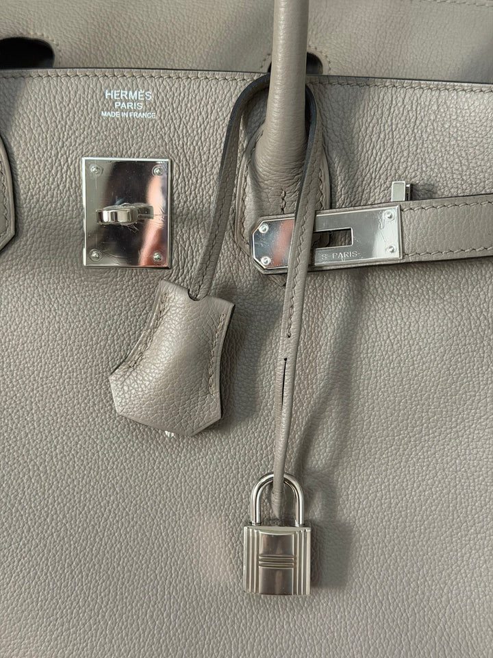 HERMES Gris Asphalt Leather Birkin 30 Bag Palladium Hardware Stamp D 2019