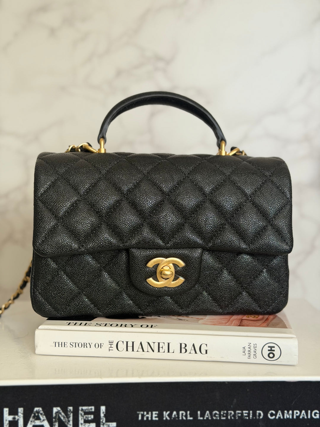 CHANEL 21S Black Caviar Aged GHW Top Handle Mini Rectangular Flap Bag series 31 2021