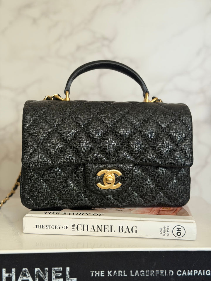 CHANEL 21S Black Caviar Aged GHW Top Handle Mini Rectangular Flap Bag series 31 2021