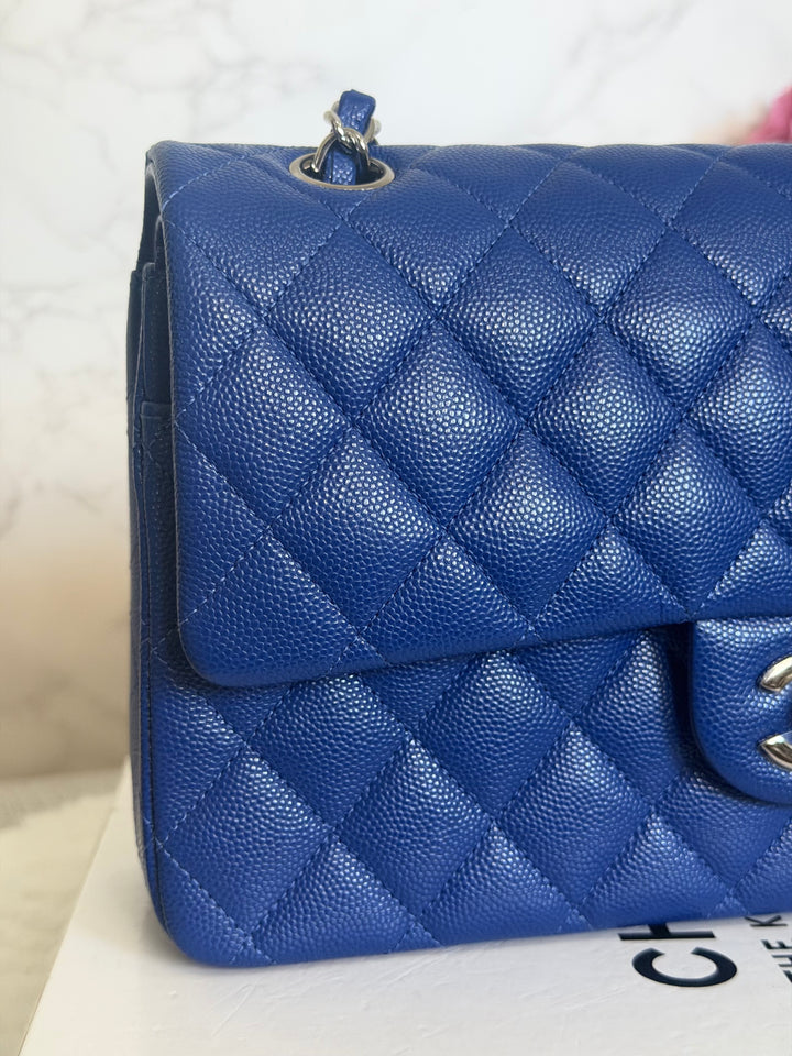 CHANEL Dark Blue Caviar SHW Medium ML Classic Timeless Double Flap Bag 21K collection 2021