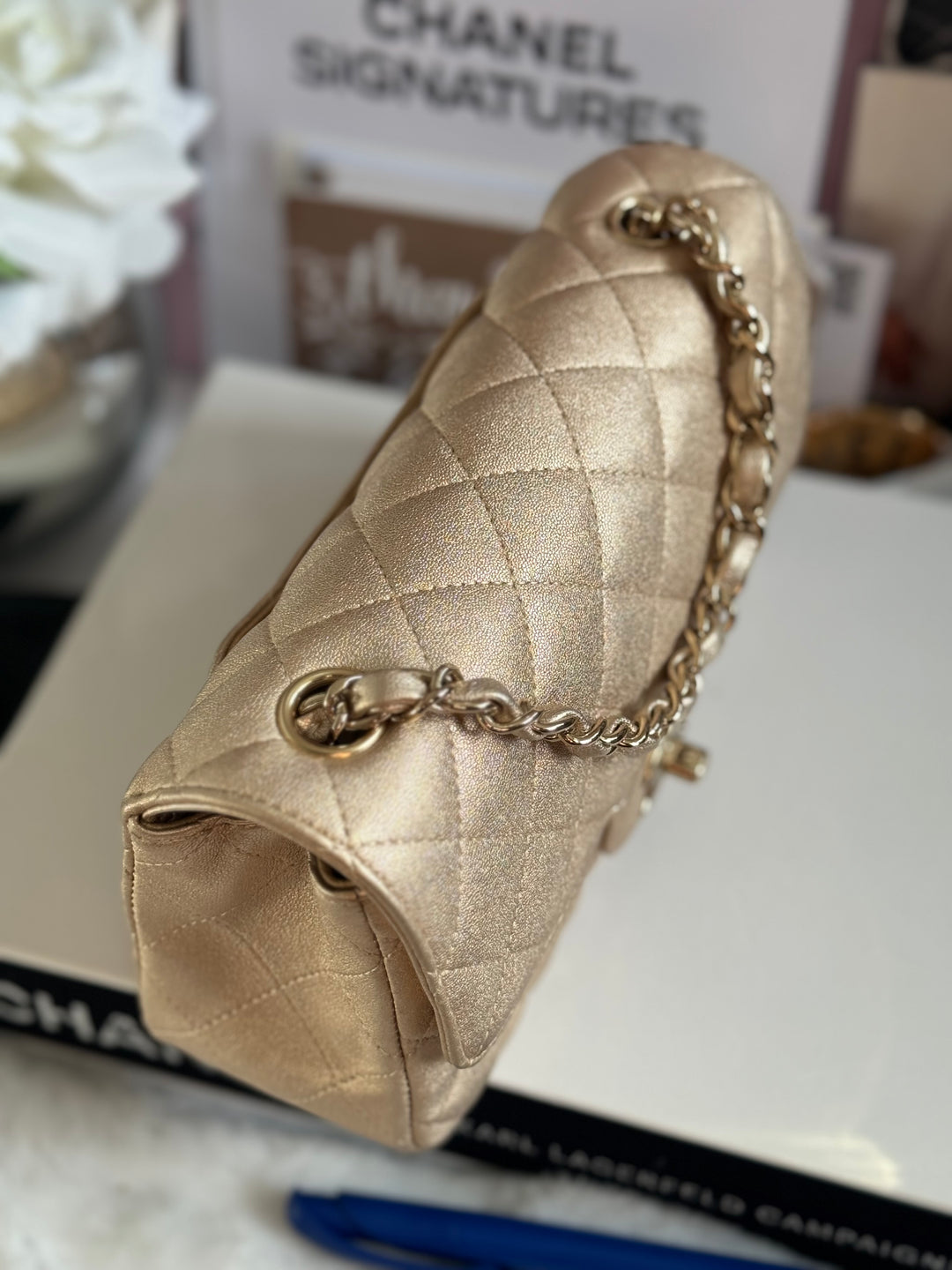 Chanel 21P series 31 Iridescent Gold Lambskin LGHW Mini Rectangular Flap Bag