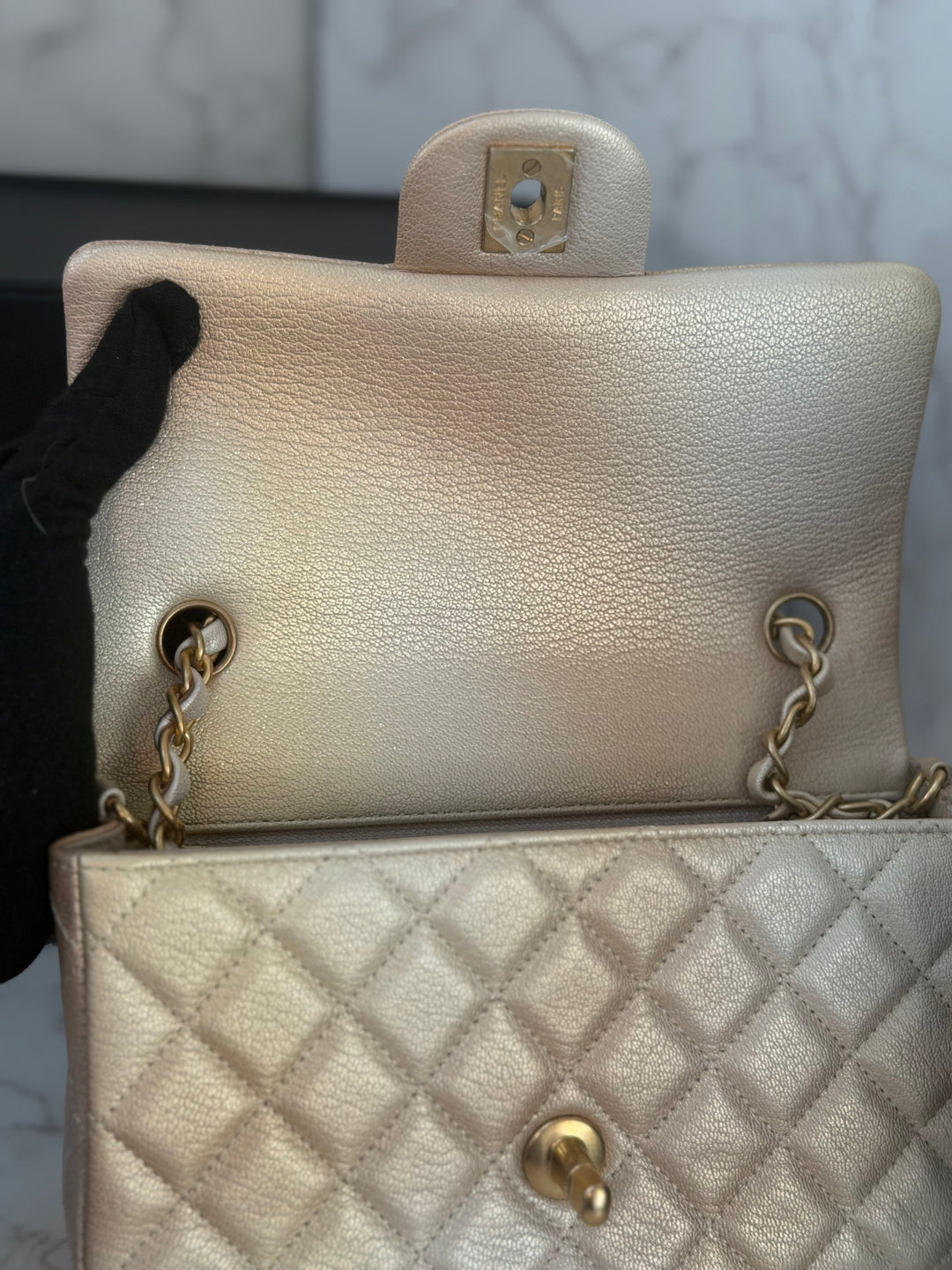 CHANEL 22P Gold Silver Ombré Goat skin Mini Rectangular Flap Bag with Aged GHW 2022