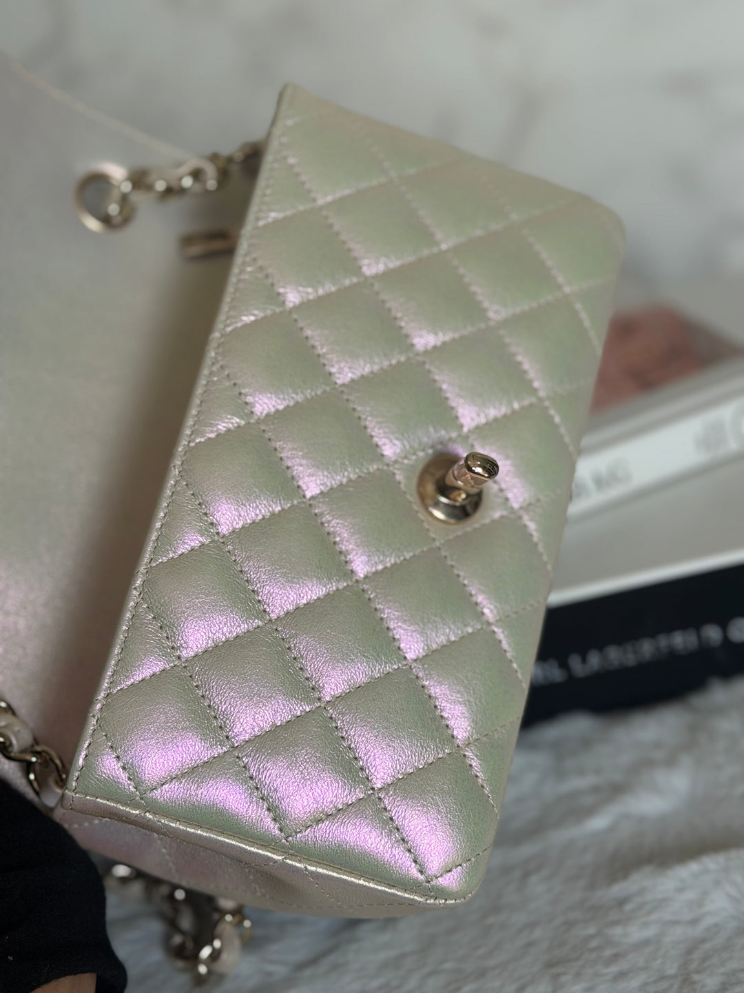 CHANEL 20B Iridescent Ivory Calf skin LGHW Mini Rectangular Flap Bag 2020