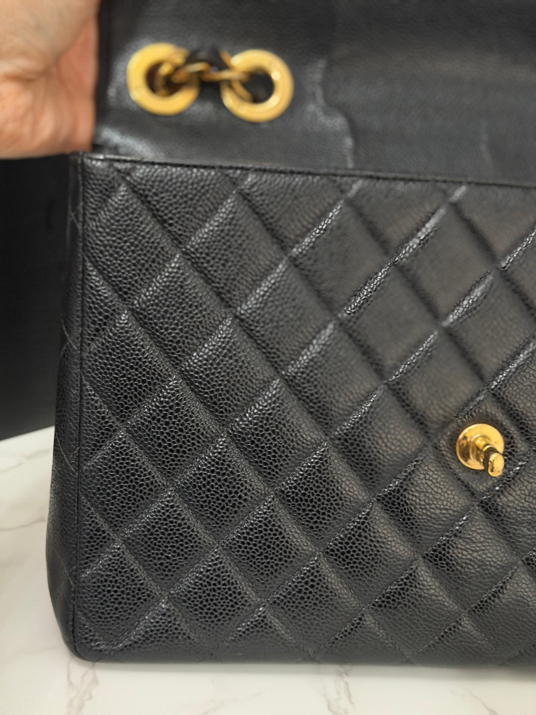 Chanel Series 7 24K GHW Black Caviar Vintage Jumbo Single Flap Bag 2008/2009