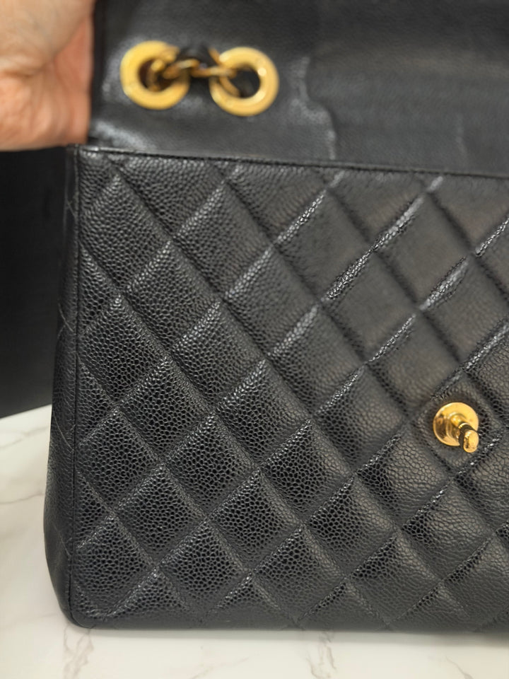 Chanel Series 7 24K GHW Black Caviar Vintage Jumbo Single Flap Bag 2008/2009