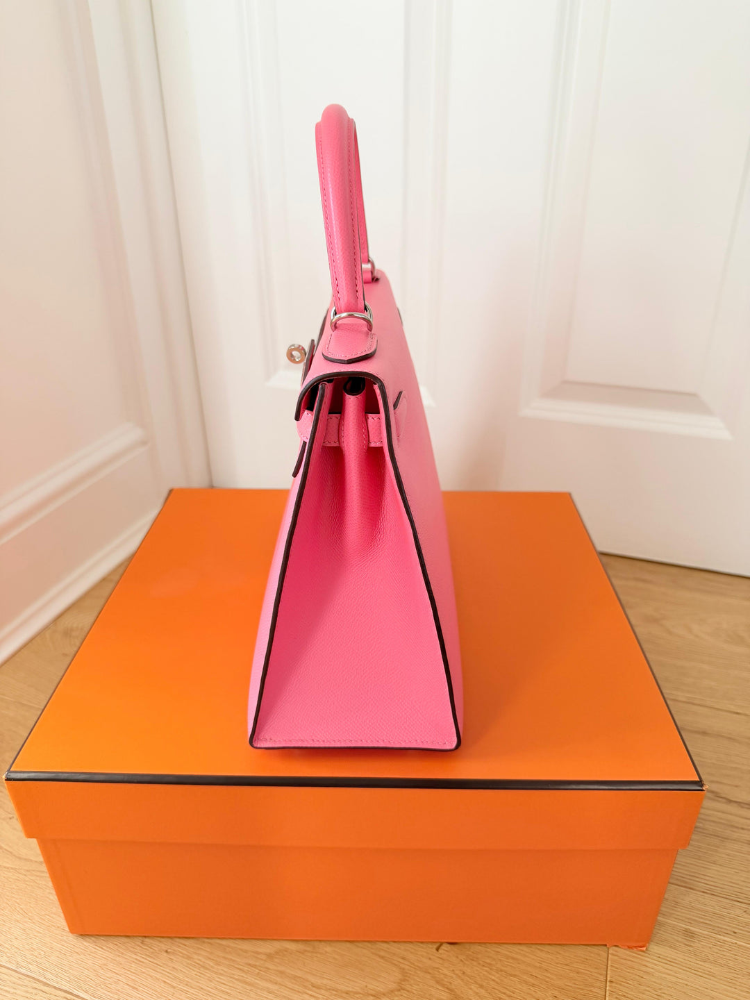 Hermes Kelly 28 in Rose Azalee Pink Epsom Leather PHW Stamp C 2018