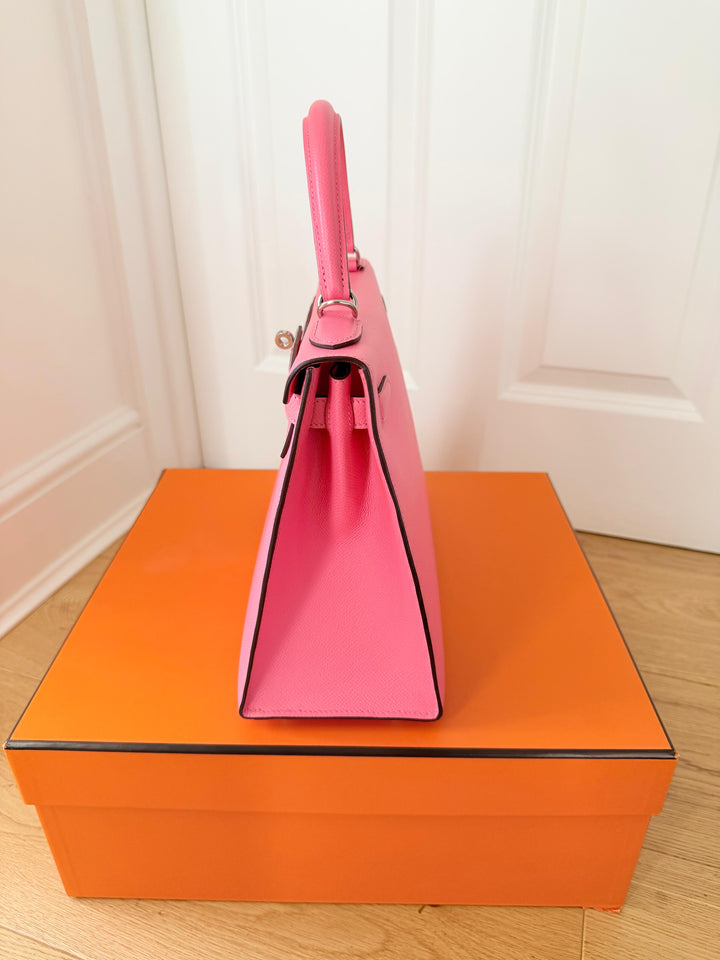 Hermes Kelly 28 in Rose Azalee Pink Epsom Leather PHW Stamp C 2018